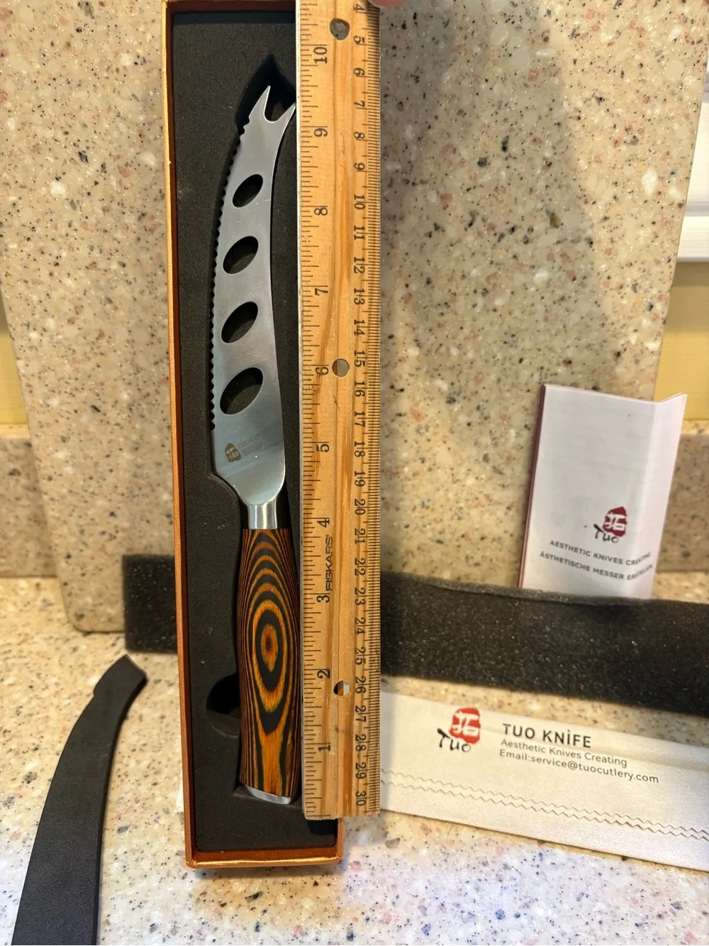 TUO 5.5” Cheese and Tomato Knife with a Perforated Blade and Pakkawood Handle